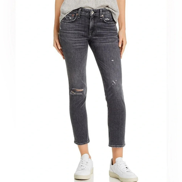 NWOT Rag & Bone Nina High Rise Ankle Cigarette Jean Abbots Grey Black Denim 29 - Picture 1 of 11